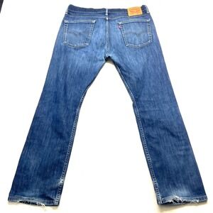 Levi's Jeans Mens 36x30 Blue Denim Cotton Mid Rise Slim Straight Leg Frayed Hem